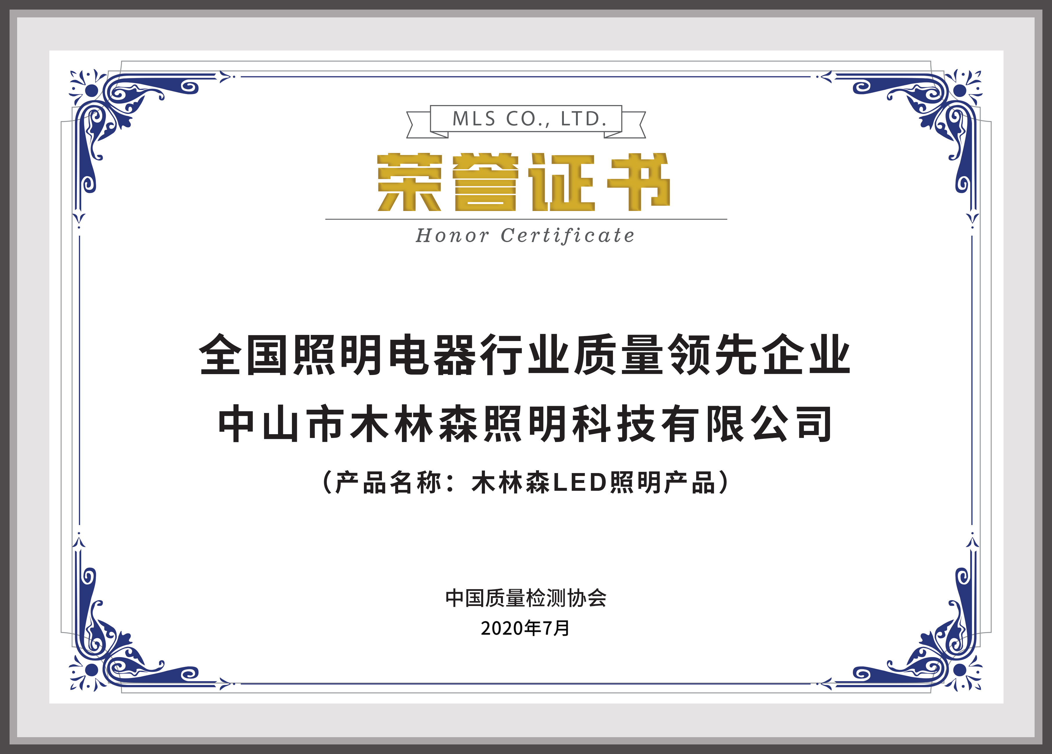 全国照明电器行业质量领先企业