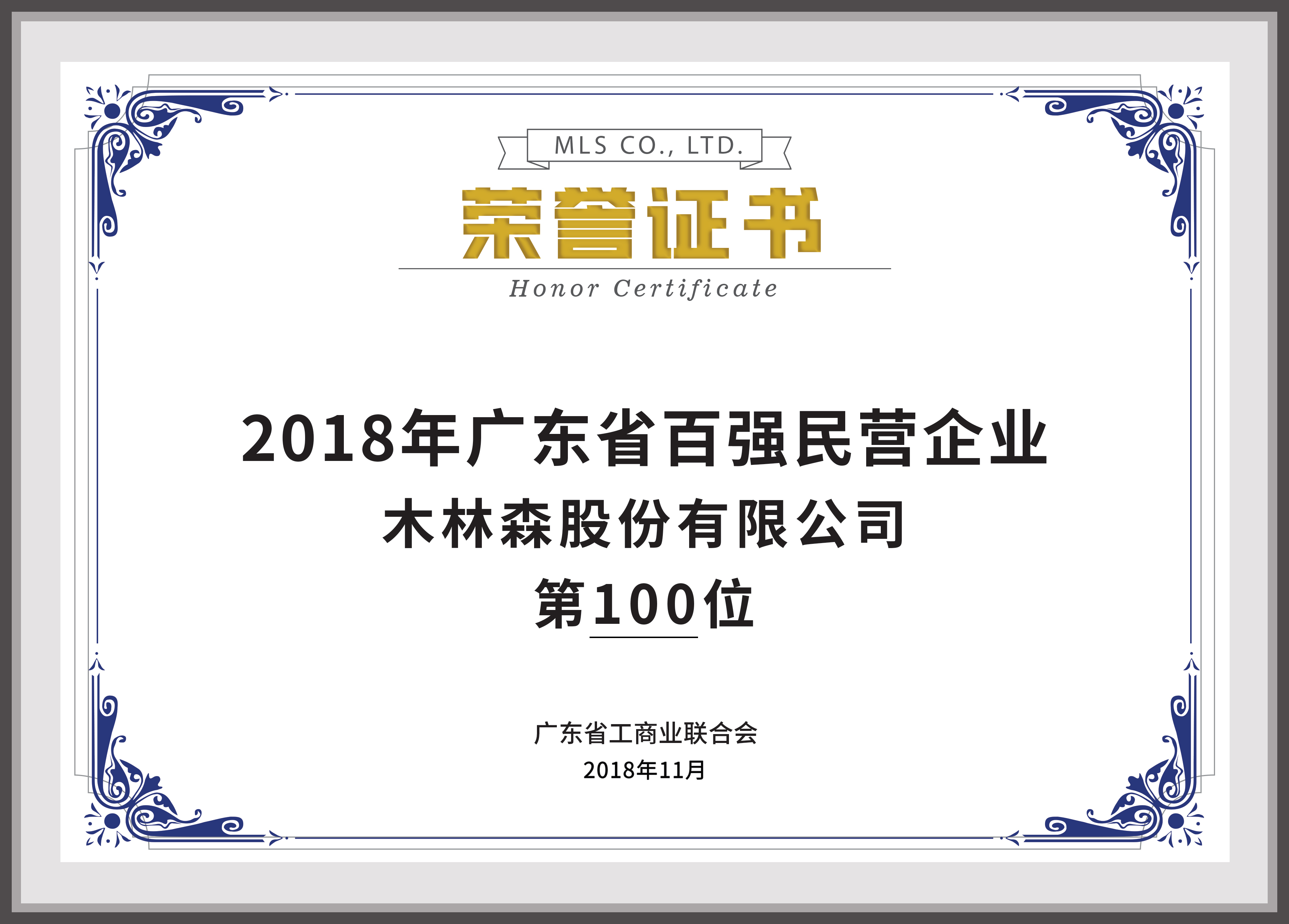 2018广东省百强民营企业第100位